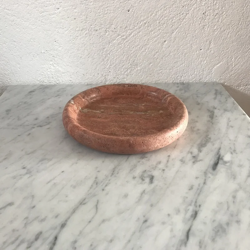 Wholesales Red travertine tray and natural stone round tray