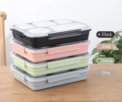 New each compartments leakproof 4 buckles PP lid hot water thermal bottom 304 stainless steel 4/5 compartments bento lunch box