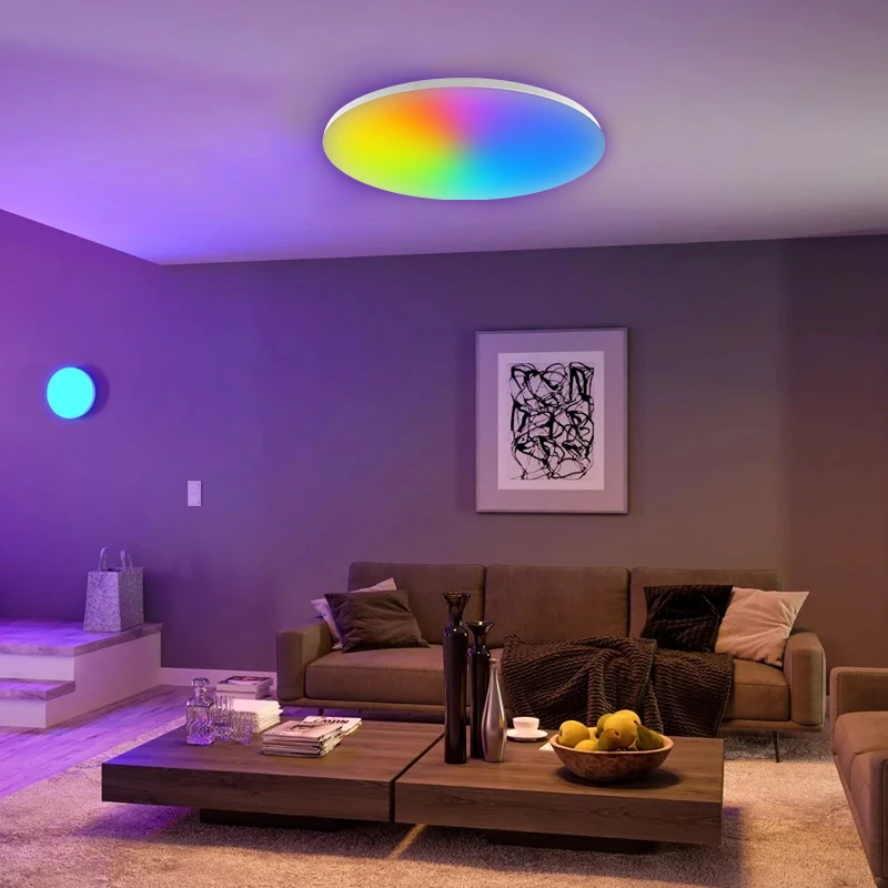 Vertex 24W ultrathin LED ceiling light wifi App Ra>80 Home tuya RGB+CCT Voice Smart Round Dimmable Switch Led CE custom