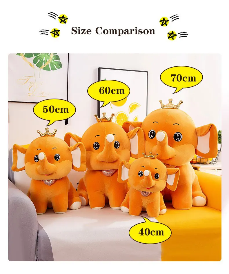 Factory custom wholesale cute plush crown elephant simulation animal toys yellow gray creative fluffy super soft sleeping mat