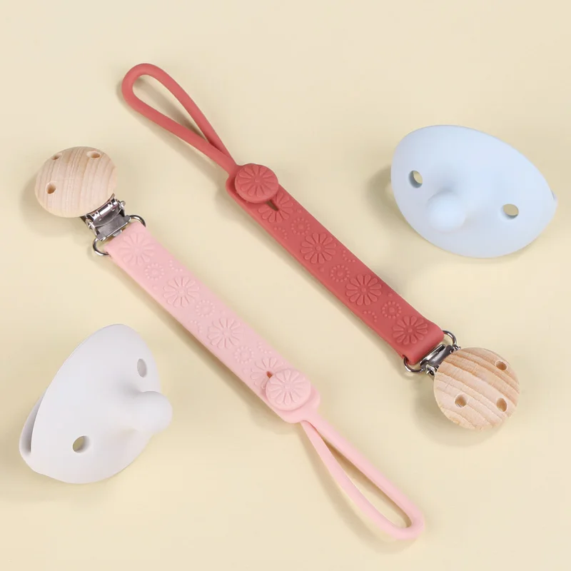 Wholesale Wooden Kids Beads Teething Pacifier Clip Case Holder Silicone Baby Chain Pacifier Clip