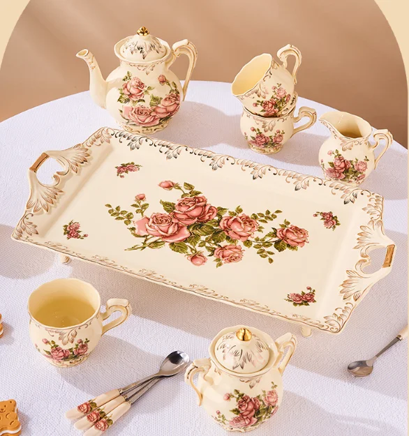 Exquisite Luxury Tea Cup Teapot Set Ceramic Bowl Spoons And Trays Large Capacity Gift Water Cups Coffee Cup Set