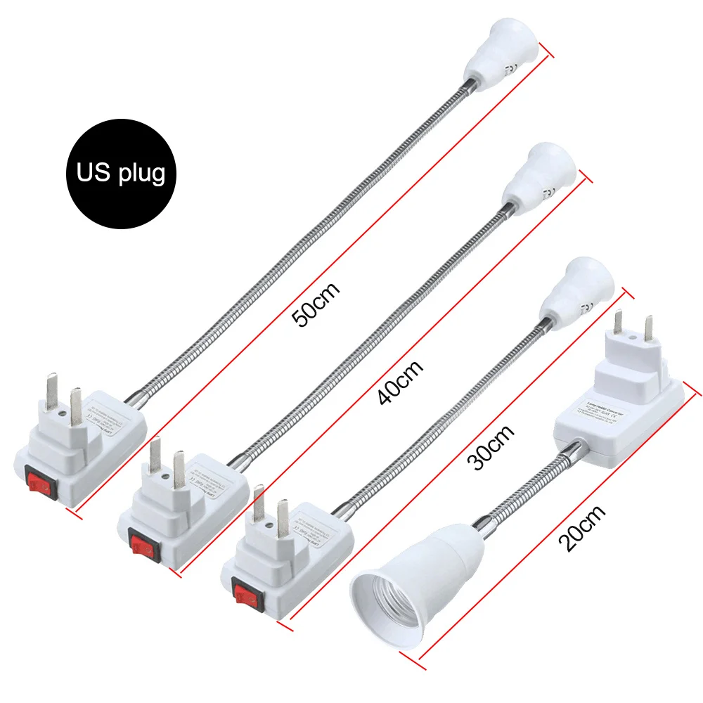 New Flexible E27 Light Lamp Bulb Adapter Socket Extend Extension Converter Wall Base Holder Screw Socket EU US Plug white+silver