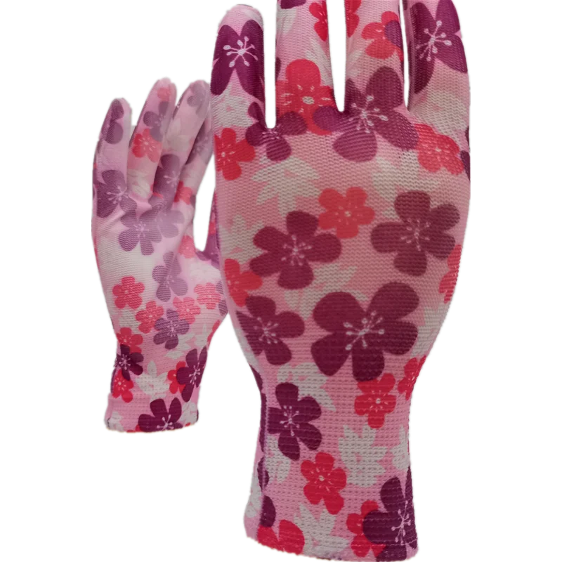 Breathable PU Coated  Colorful Printing Light Liner Work Gloves Best Quality Gardening Gloves