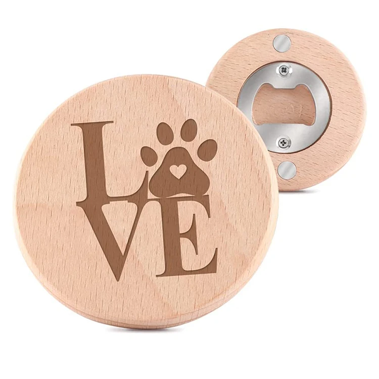 Custom Private Label Blank Wooden Round Shape Bottle Opener Coaster Fridge Magnetic Decoration Beer Wooden Bottle Opener Magnet