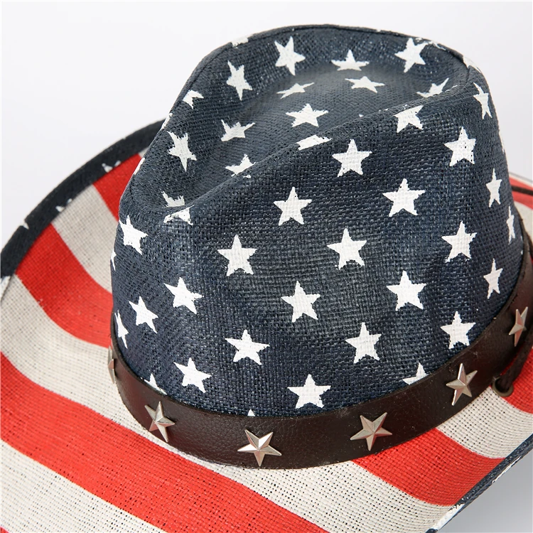 Флаги в американском стиле, печатные бумажные соломенные шляпы, США, флаги, печать, шляпы, ковбойская шляпа