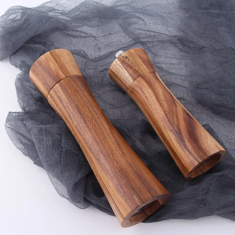 Factory Price Solid Wood Body Salt And Pepper Shaker, with Ceramic Grinder Manual Salt And Pepper Mill Set