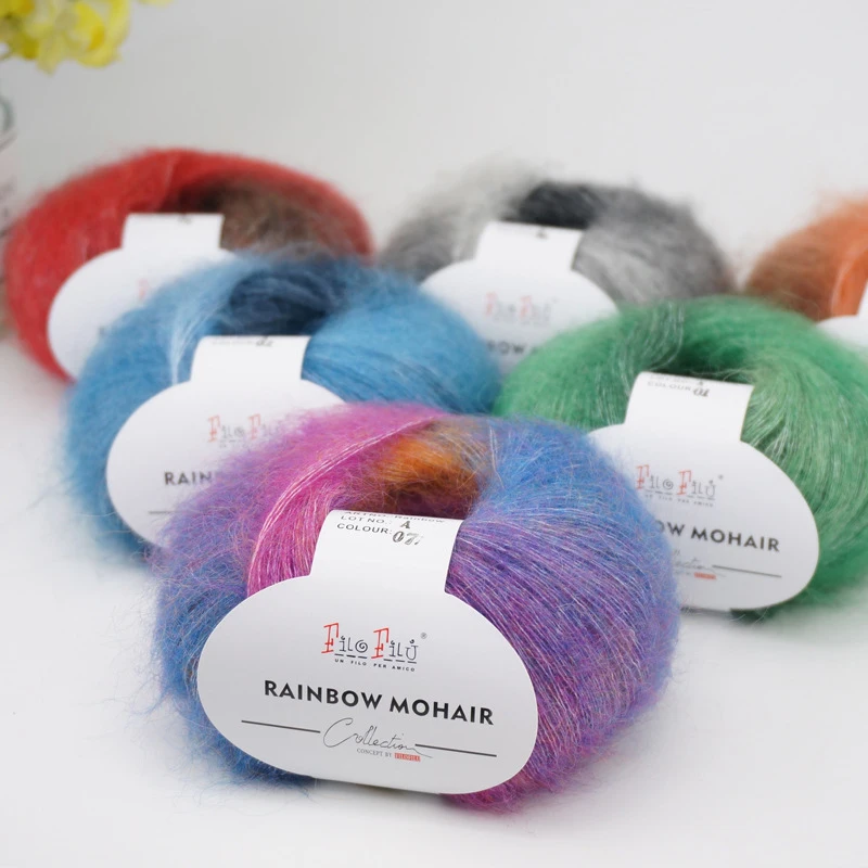 ZENGLONG 25g 30% mohair 30% fine wool 40% nylon blended yarn rainbow dyed gradient DIY hand knitting yarn for knit sweater shawl