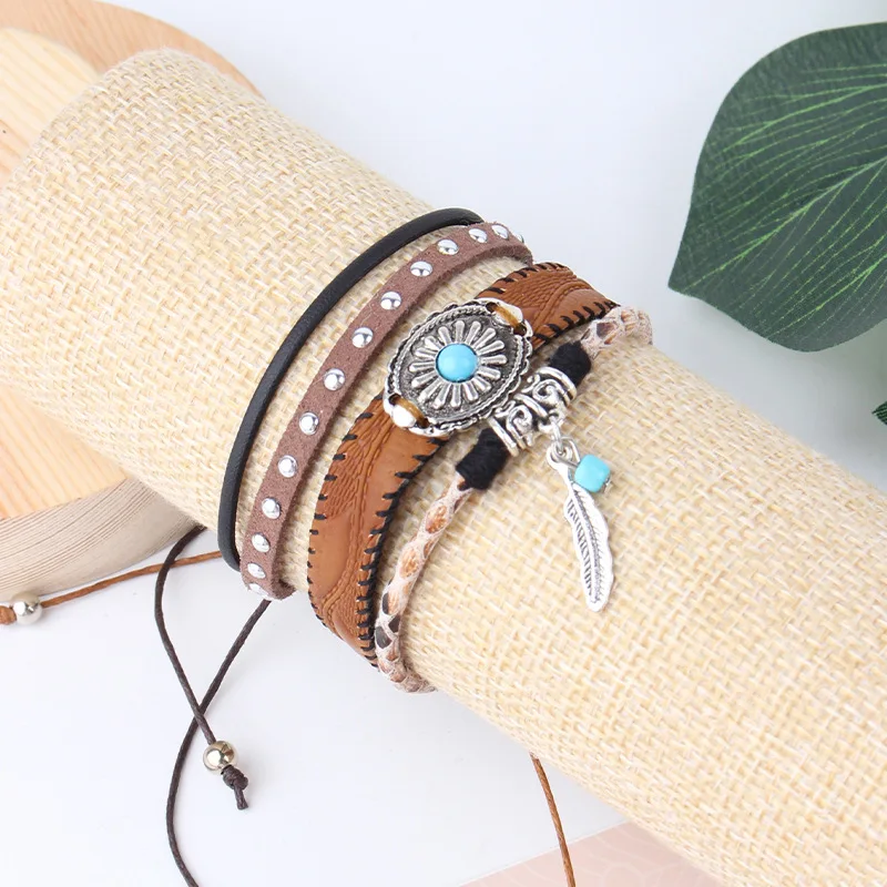 Ethnic Style Personalized Fringe Pure Hand-woven Bracelet Multi-layer PU Bracelet Couple Bracelet Wholesale