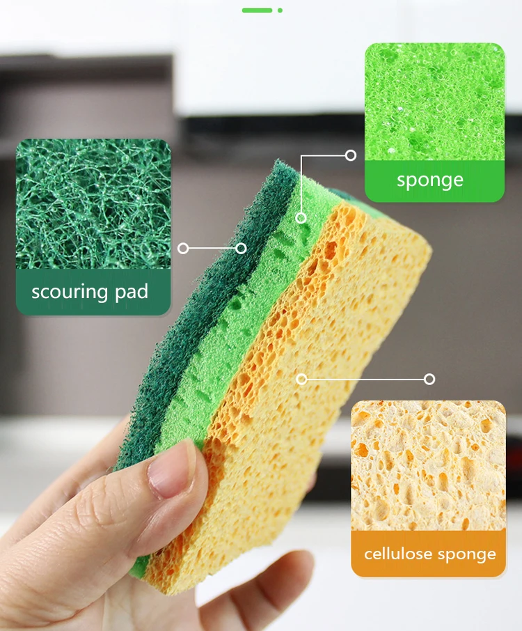 S shape Non scratch wet cellulose sponge with  sponge scouring pad