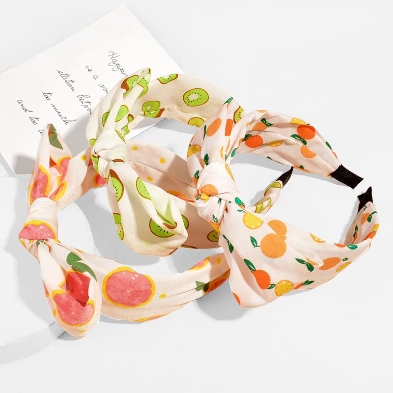 European and American Wide-brimmed Headband Fresh Fruit Style Leopard Chiffon Cross Bow Headband