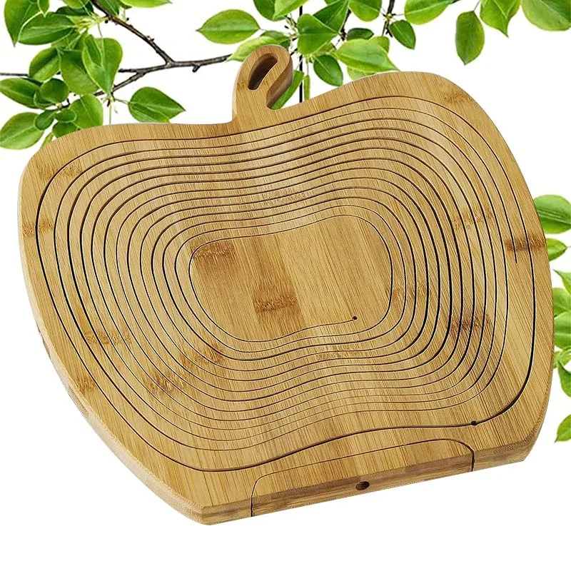 Collapsible Bamboo Fruit Basket Dried Tray Wooden Snack Box Holiday Food Tray Bowl Holder for Kitchen Table