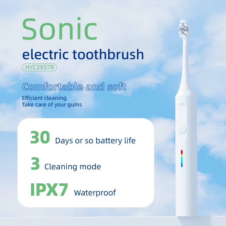 IPx7 USB Adults Soft Bristle Sonic Electric Toothbrush Rechargeable Rotating Tooth Brushes With Travel Case