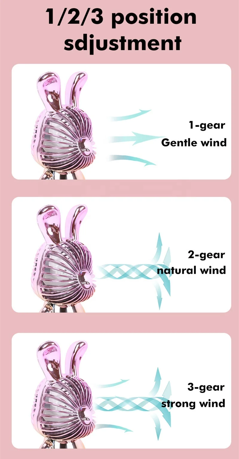 Portable mini electric cooling fan cooler plastic hand held rechargeable standing bear rabbit animal ear neck fans for women