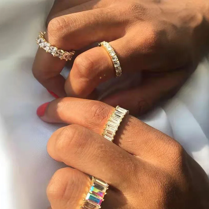  Yiwu Meise Baguette Rings Gold Plated Stainless Steel