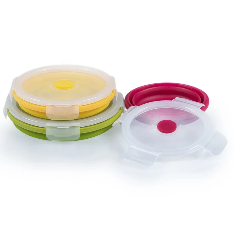 3Pcs Bowl Sets 350/500/800 ml Silicone Folding Lunch Box Folding Bowl Silicone Foldable Salad Bowl lunch box with Lid