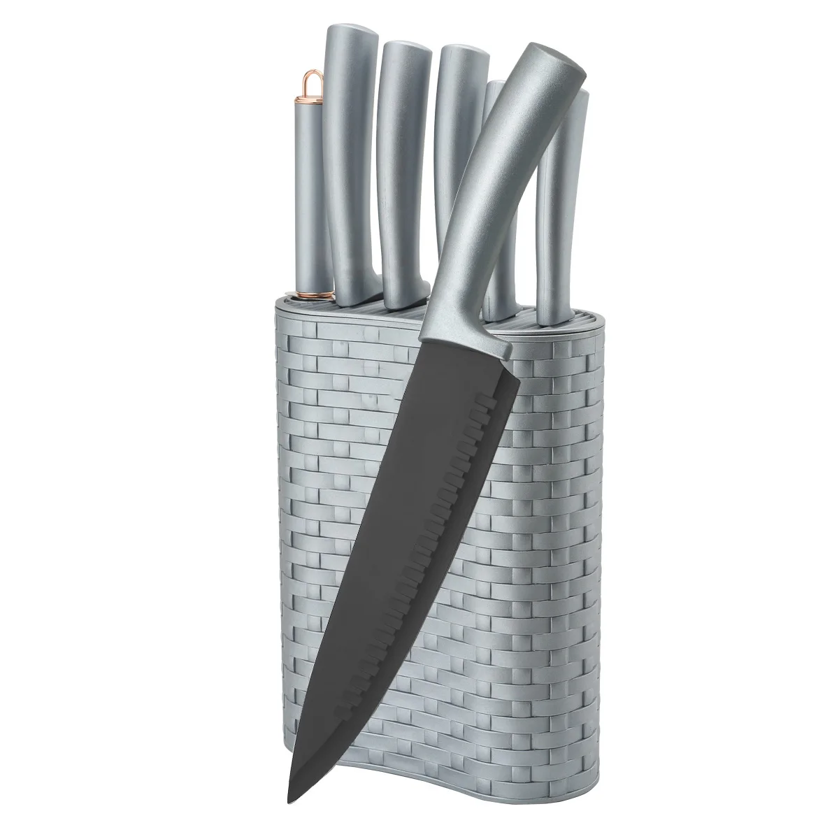 
Silk Coating Blade TPR Handle 7 Pieces Kitchen Knife Sharpener and Knife Set 