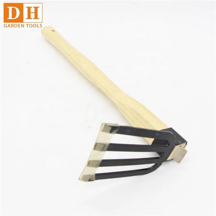
China made hot selling European stainless steel gardening small harrow and hoe with wooden handle Rake hoe 