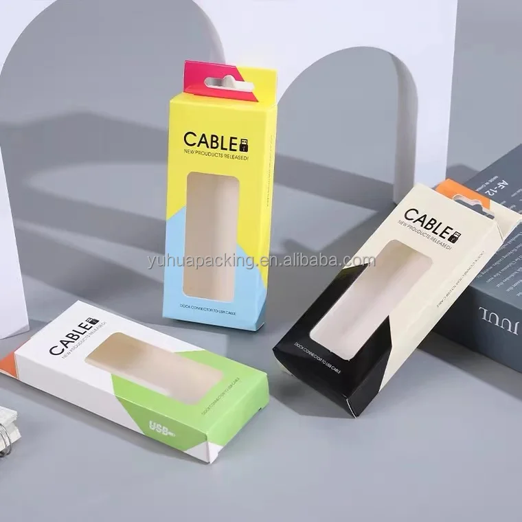 custom logo printed cell phone case packaging box with a hanging hook Mobile phone box with see-through window packaging box