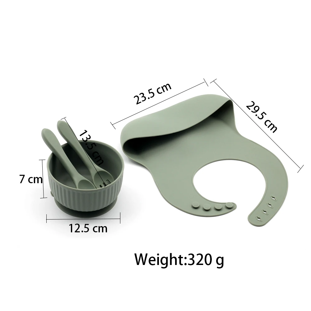 Baby Feeding Set Food Grade Silicone Bibs Baby Plate Non-silp Suction Bowl Kids Tableware Waterproof Bib Spoon BPA Free
