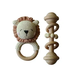 Amazon Diy Wooden Beads Lion Animal Rattle Set Crochet Toys Baby Teething Shower Baby Gift