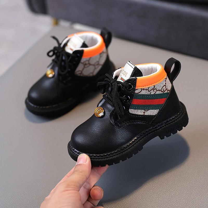 Модные От 1 до 5 лет; Детская повседневная обувь; Кожаные Ботинки Martin на шнуровке для детей