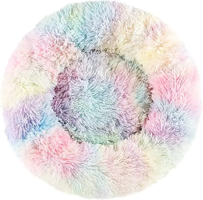 Marshmallow Cat Small Dog Bed Extra Fluffy Round Cat Bed with Non-Slip Bottom + Throw Blanket Calms Pets with Softness & Warmth