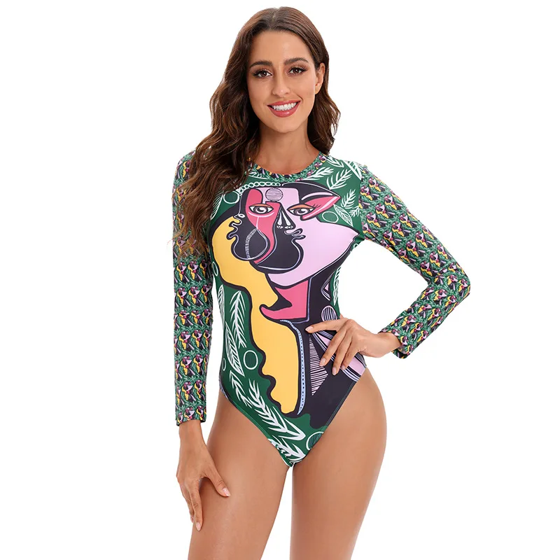 Jindou Personalized One-piece Bikini Sexy Backless Wetsuit Long Sleeve Printed Swimsuit