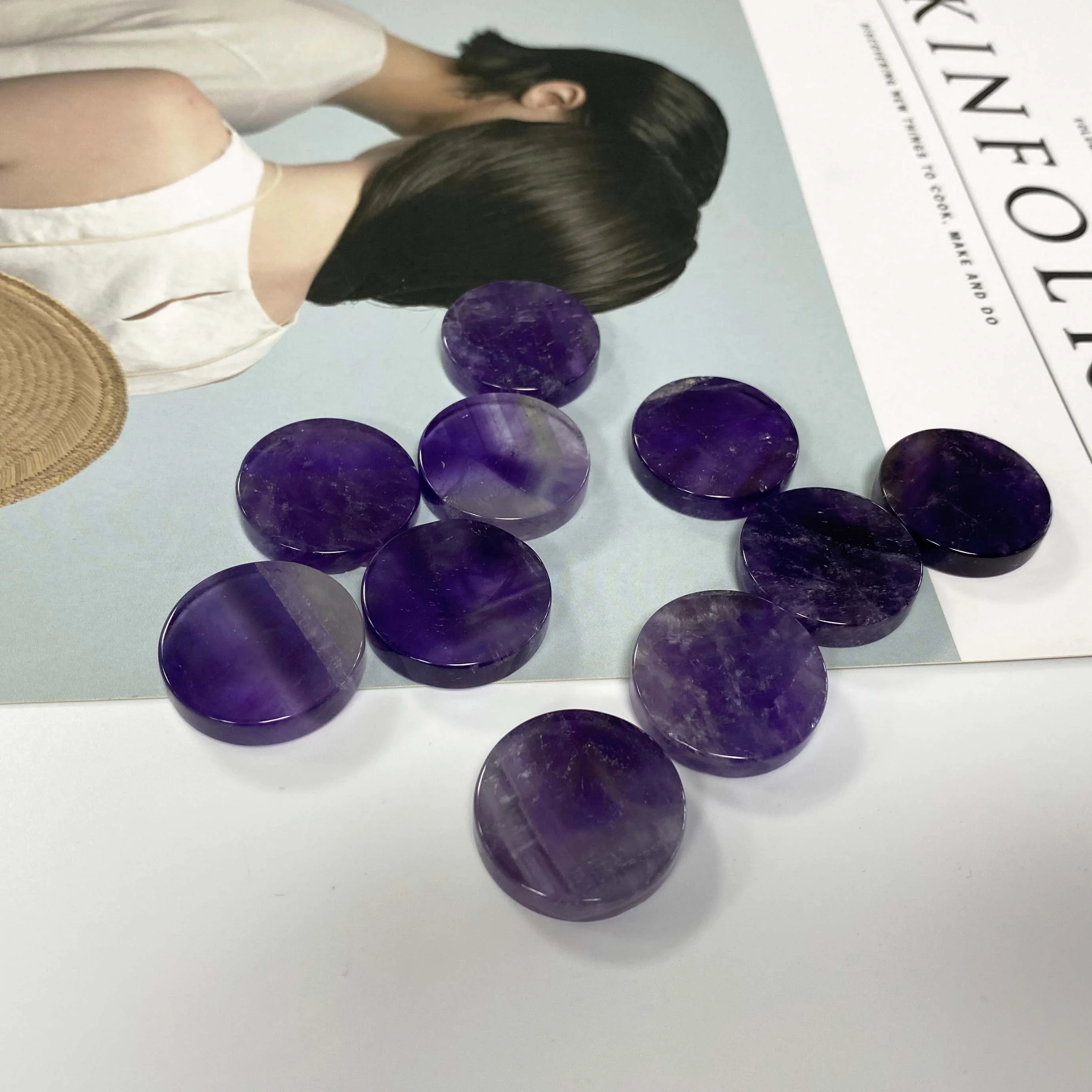 Wholesale healing natural crystal crafts thin slice Ring noodles amethyst rose quartz agate  logo customized