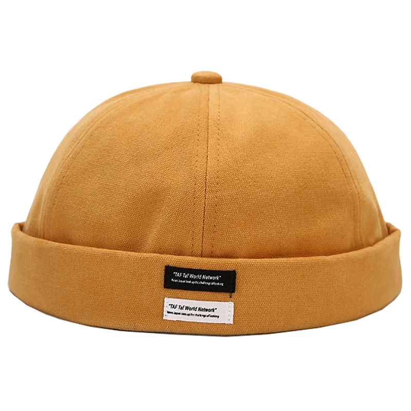 Custom Adjustable Leather Strap Mens Docker Hat Oem Cotton Brimless Skull Cap