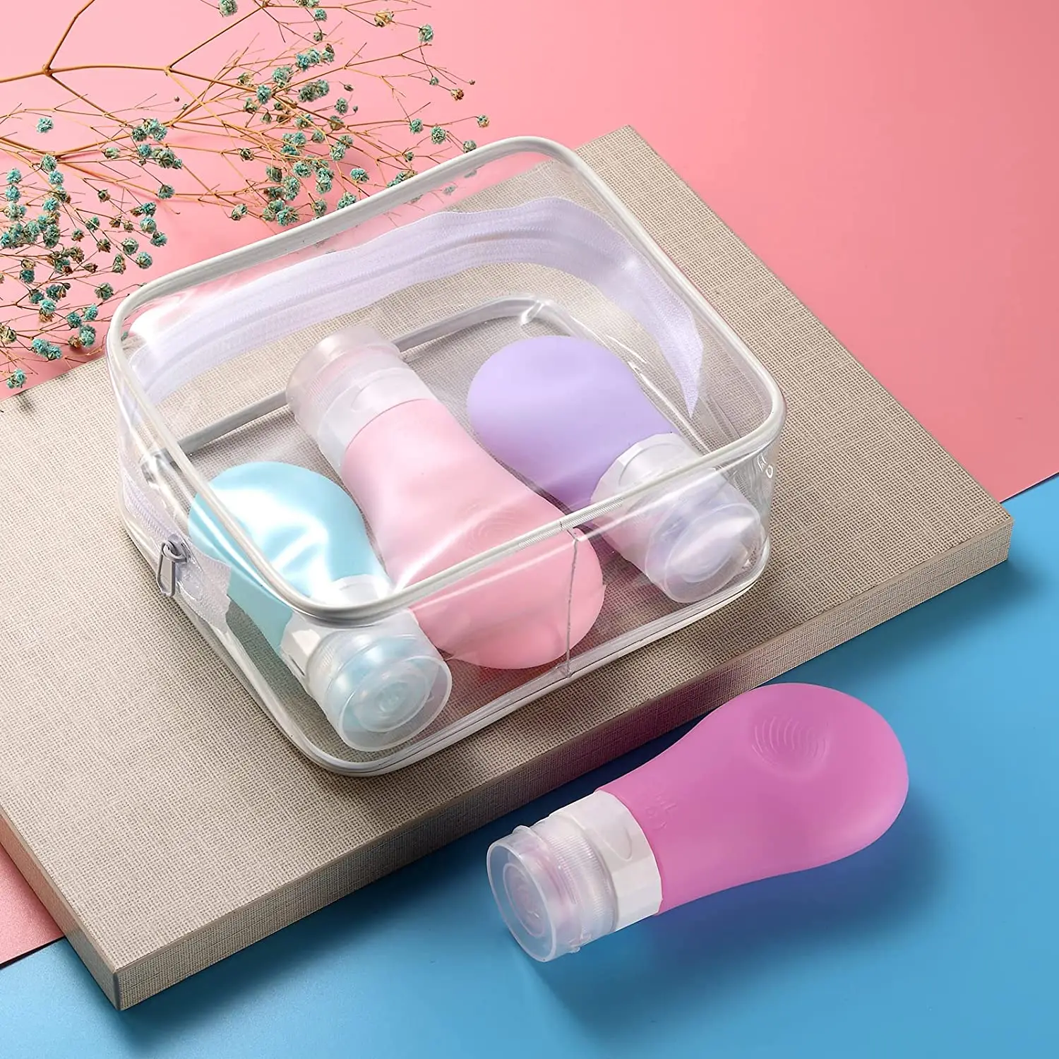 16 Pack TSA Travel Bottle Kit ,Leak Proof Makeup Container Travel Bottles ,Bathroom Accessory Set Travel Toiletry Pouch Bottle