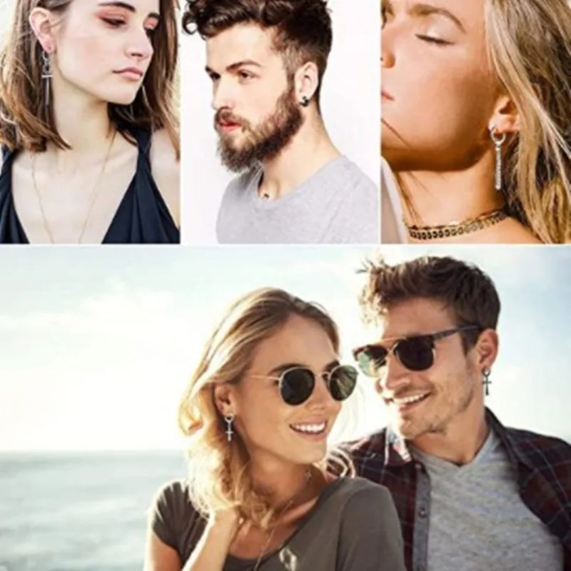 R.Gem. 20 Pieces Korea Kpop Women  Boys Punk Stainless Steel Dangle Long Chain Stud Huggie Hinged Hoop Earring Set