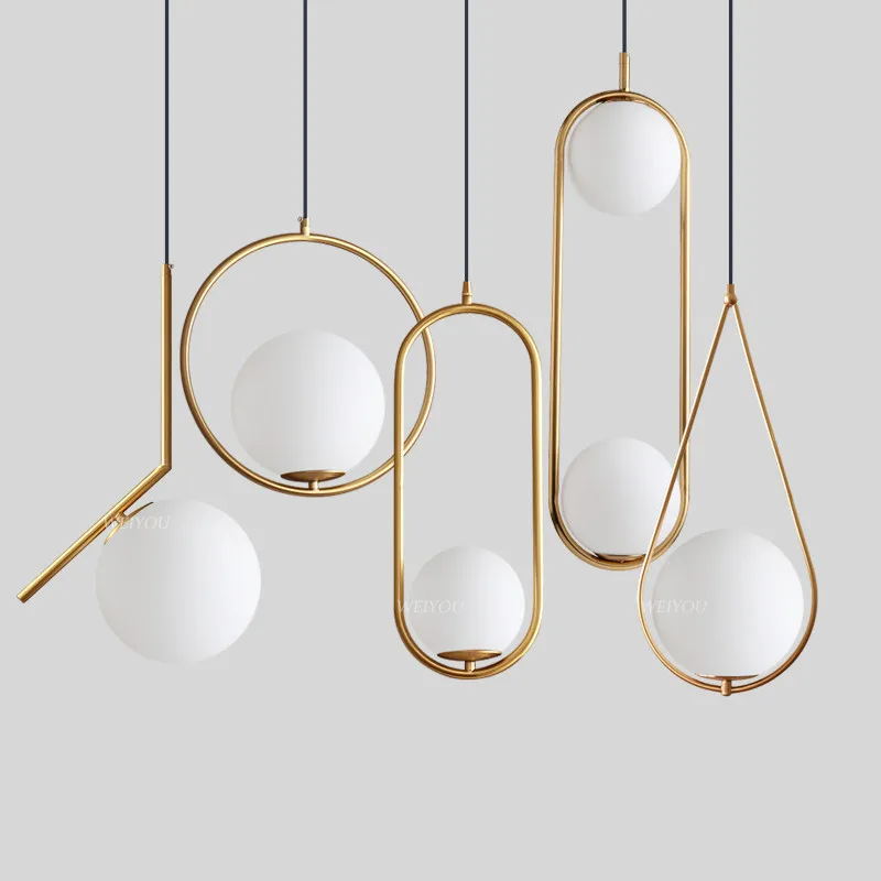 Modern nordic simple ceiling hanging pendant lamps gold glass globe suspension chandeliers adjustable pendant light
