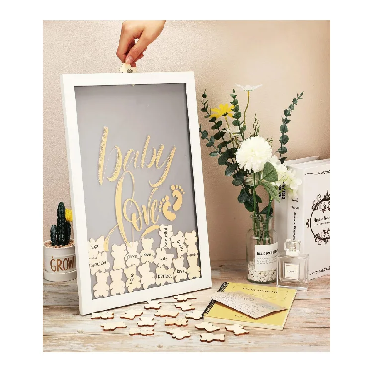 Woodland Footprint Bottle Baby Keepsake Signature Book Picture Frame Wood Frames for Keepsake Display