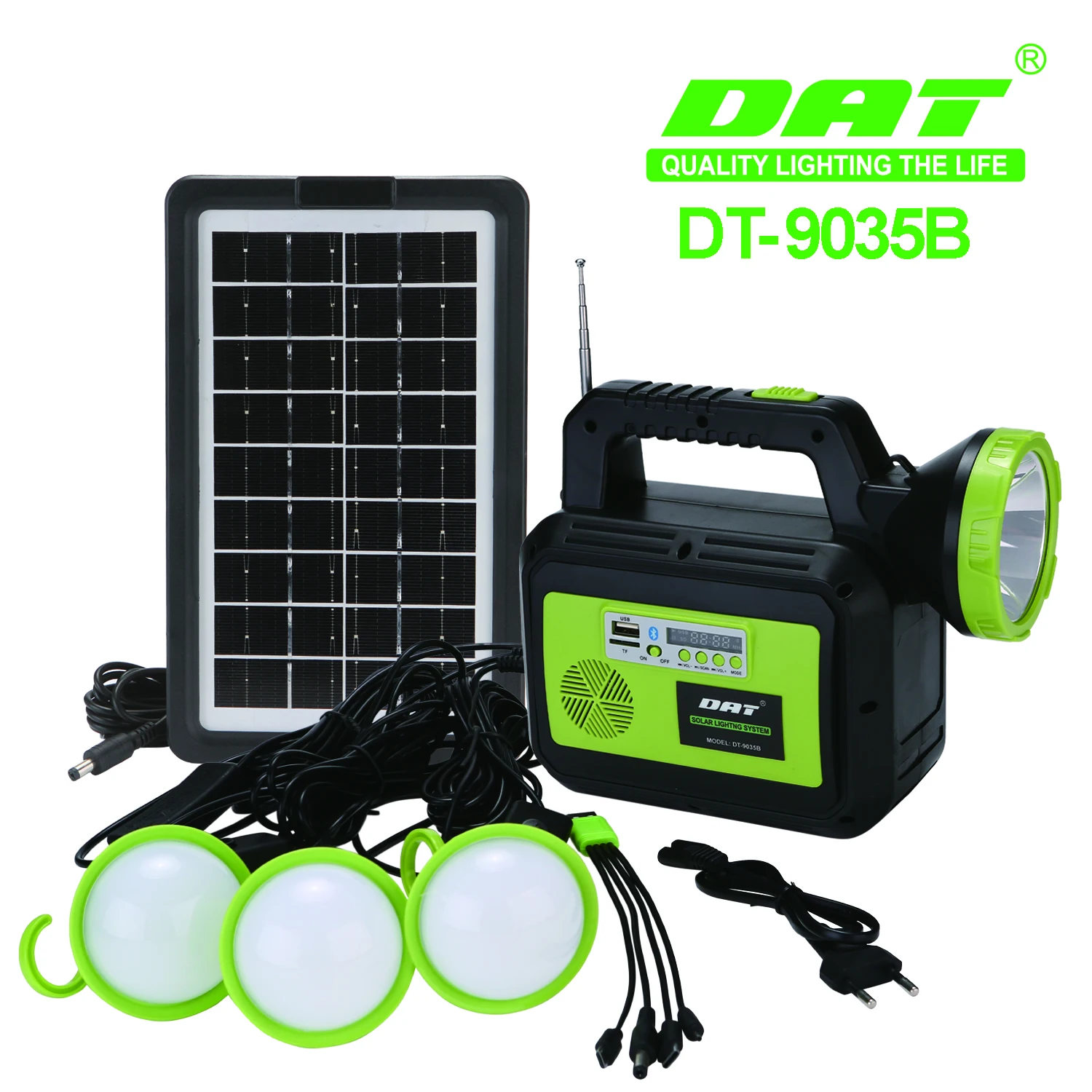 DT-9035B  DAT  Solar power lighting  system kits  with FM radio  6v3.5w power bank   with USB  and led light solar lighting syst