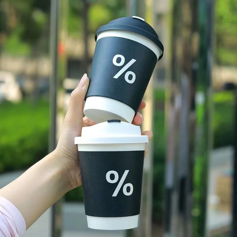 Double Wall Cup Kraft Paper for Hot Coffee with Plastic Cover Customization Printing 8oz 12oz 16oz Gold Customized Craft LOGO