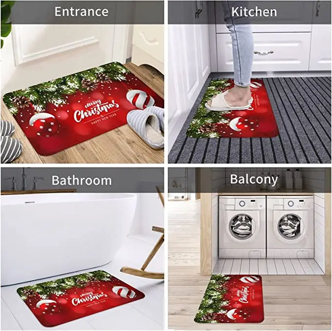 Custom print Christmas Microfiber flannel Memory Foam bath mat Non Slip and Soft Bathroom Mats Rugs Absorbent Bath Rug carpet