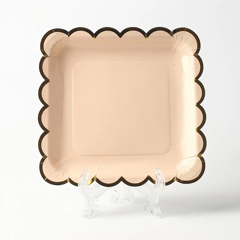 Biodegradable custom printed paper plate gold sliver foil rose gold disposable paper plate for dinner dish plate