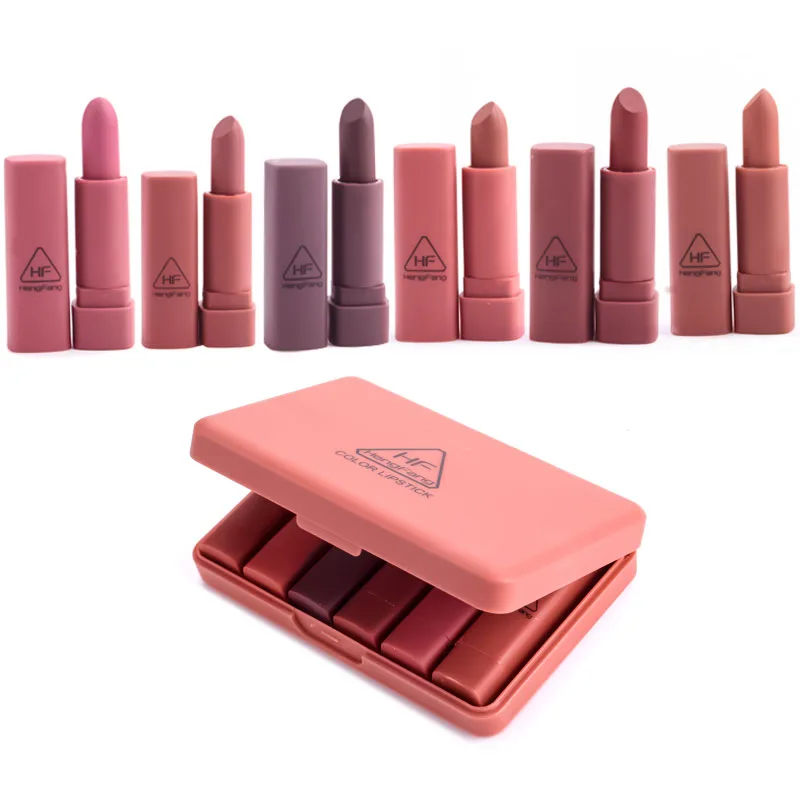 Ready To Ship 6 pieces hengfang Mini Matte nude red Vegan lipstick Pumpkin organic woman Lipstick Set for girls