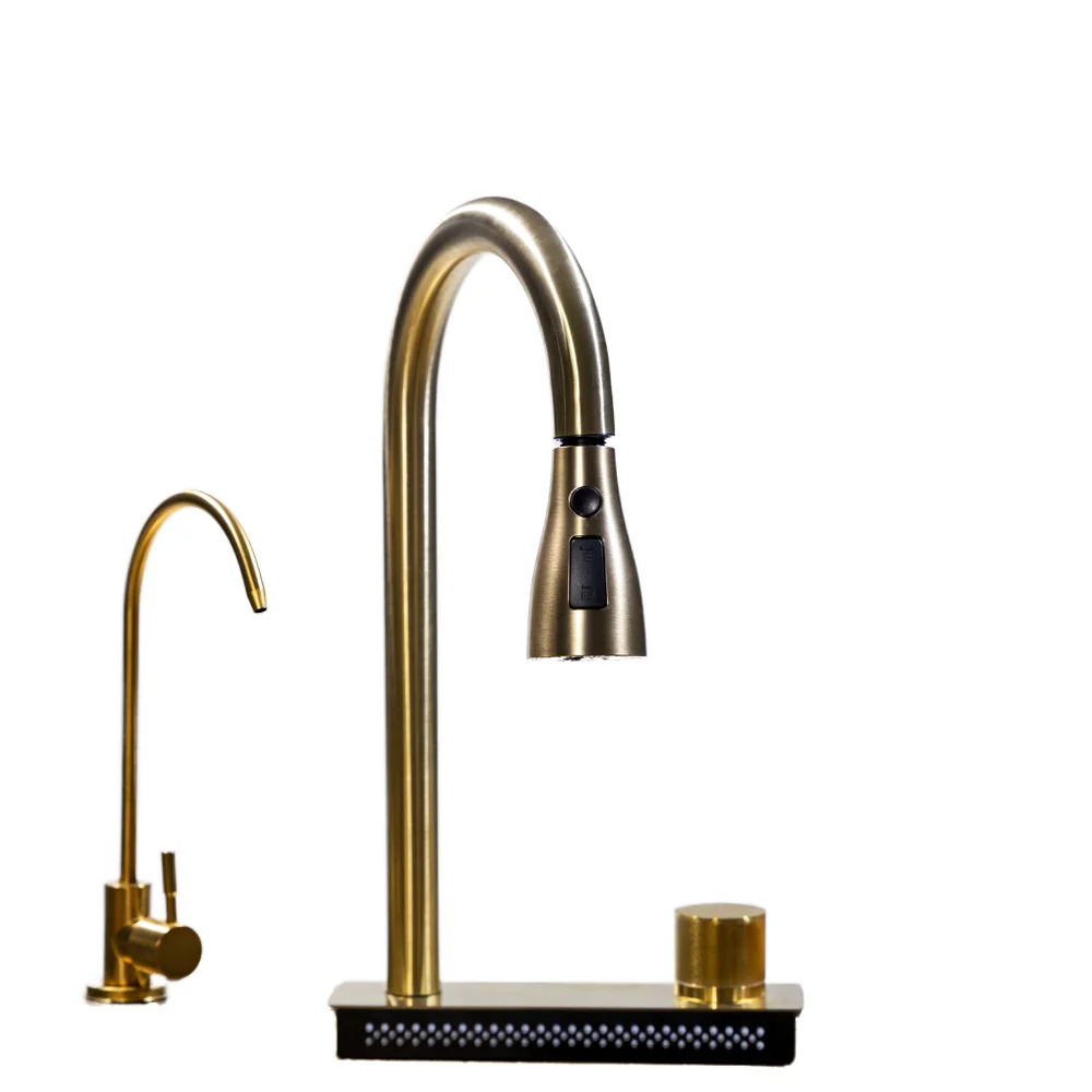 Уникальная прямоугольная раковина из нержавеющей стали с тремя отверстиями и краном над счетчиком