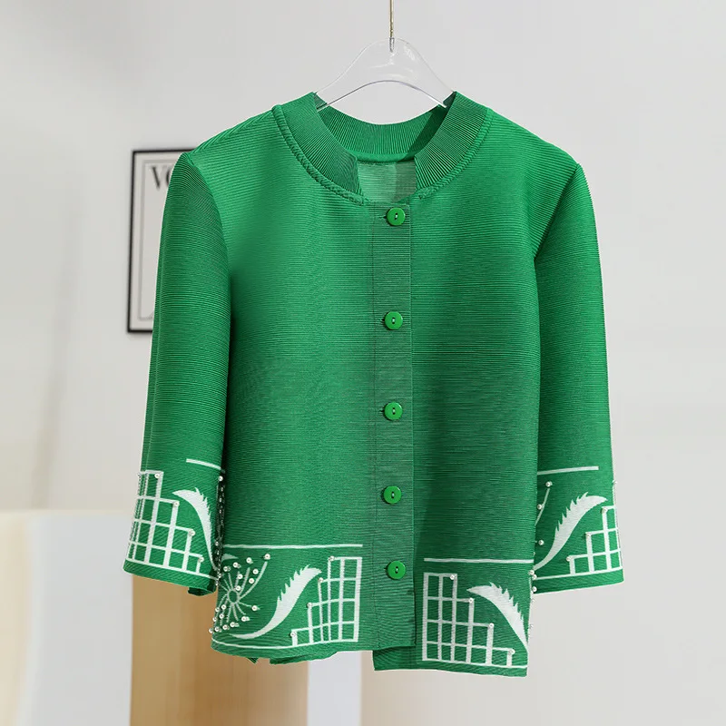 Pleated print beaded short 2022 Spring and autumn new loose temperament coat