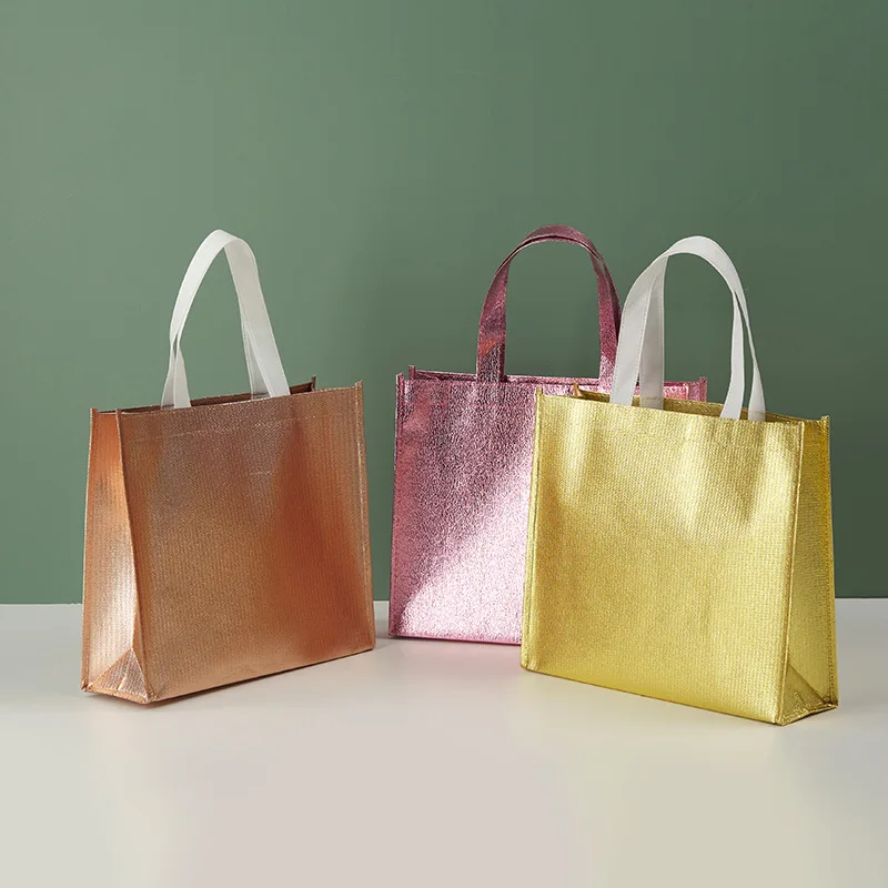 Bulk sale custom reusable silver color metallic non woven tote bag