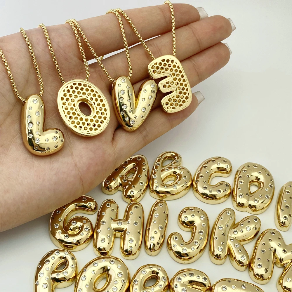 High Quality Copper Balloon Bubble Initial Letters 26 Alphabet Pendant Necklace Jewelry Charm Wholesale Accessories