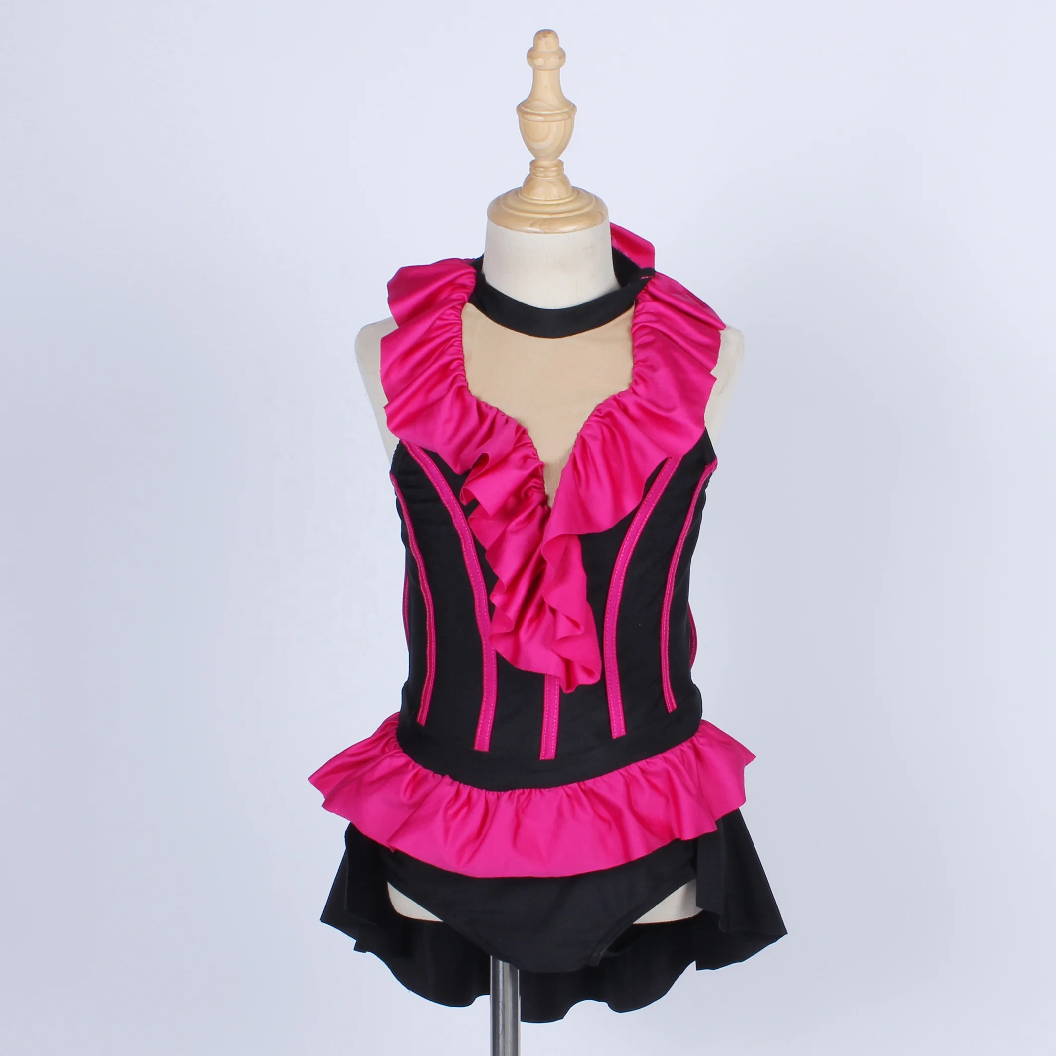 black spandex dance leotard child hot pink straps dance wear lyrical stage performance latin wear