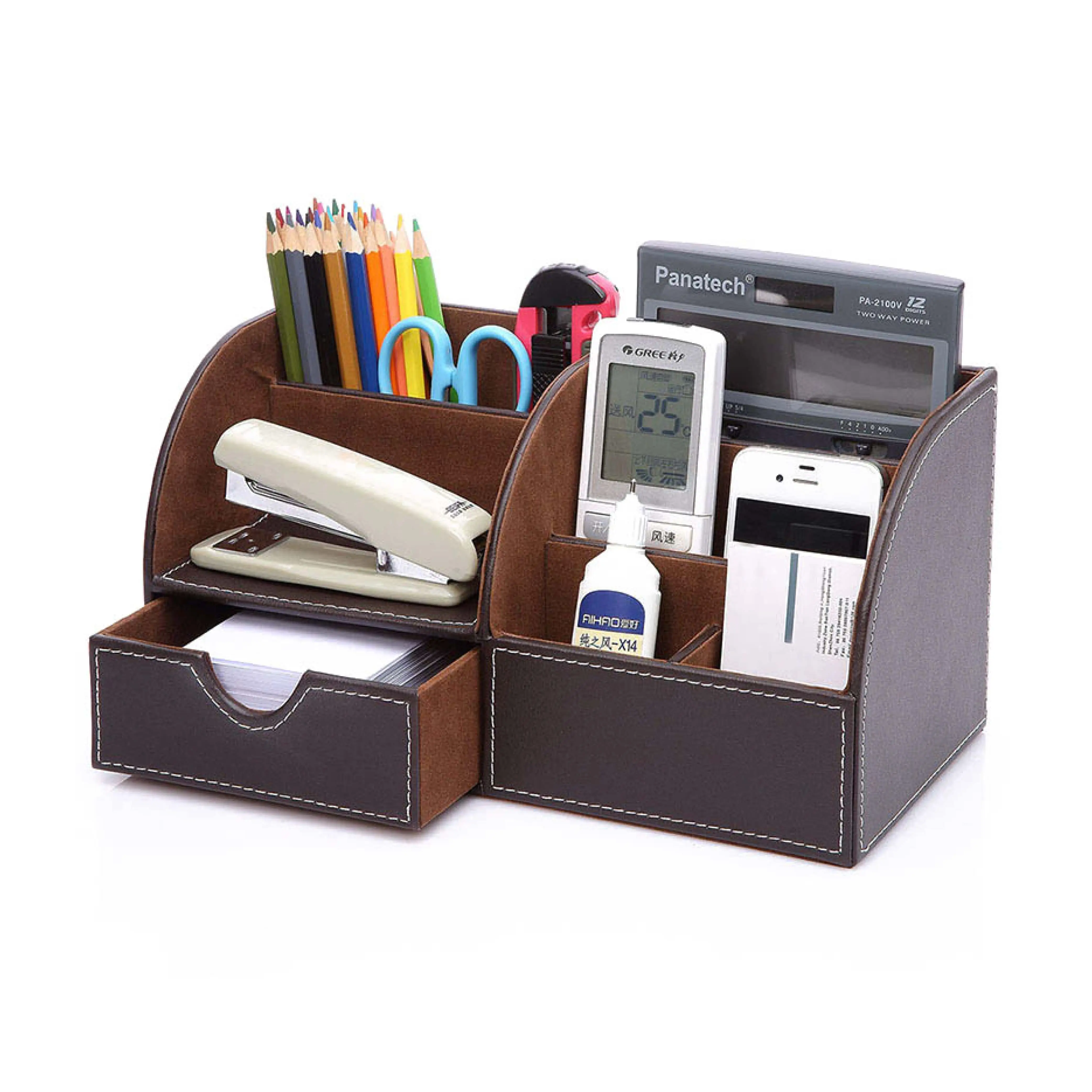 Multifunction Desk Accessories Organizer Pen Holder Custom Pu Leather School Home Desktop Storage Set Hotel Office Organizer