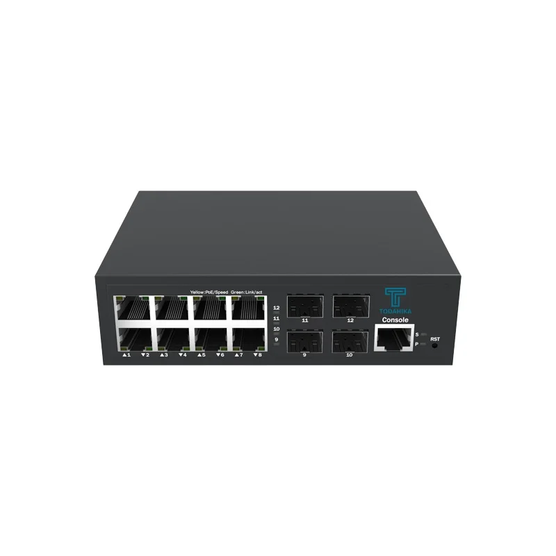 CE FCC 4*Gigabit SFP and 8*10/100/1000Base-T PoE 60w Layer2 Managed Ethernet Switch