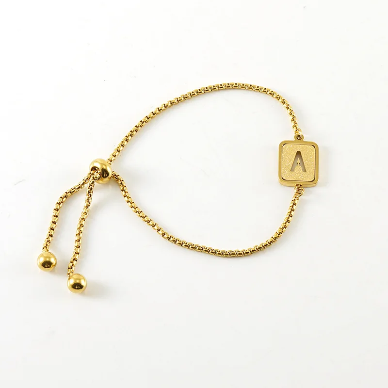 Titanium steel sanded 26-letter bracelet Stainless steel plated 18-karat gold hollow-out adjustable bracelet bracelet for women