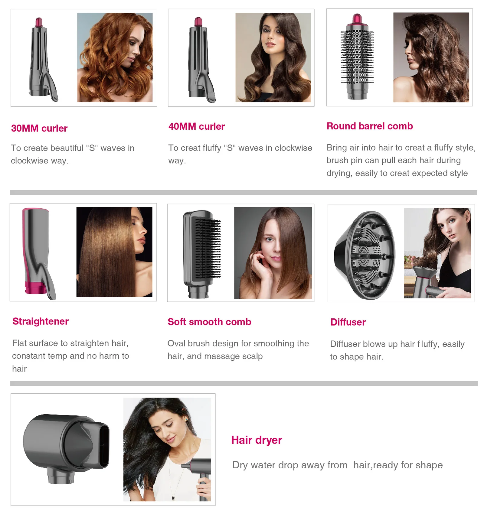 Многофункциональный фен для волос с отрицательными ионами холодного и горячего воздуха