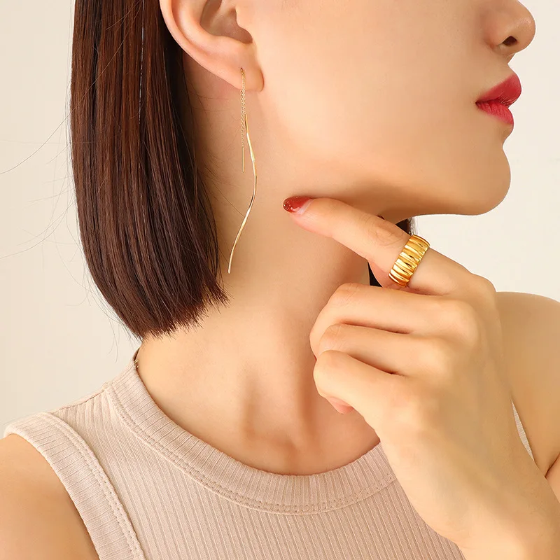 Aretes de mujer stainless steel custom gold plated 18k threader earrings ladies titanium minimalist stainless steel fine jewelry