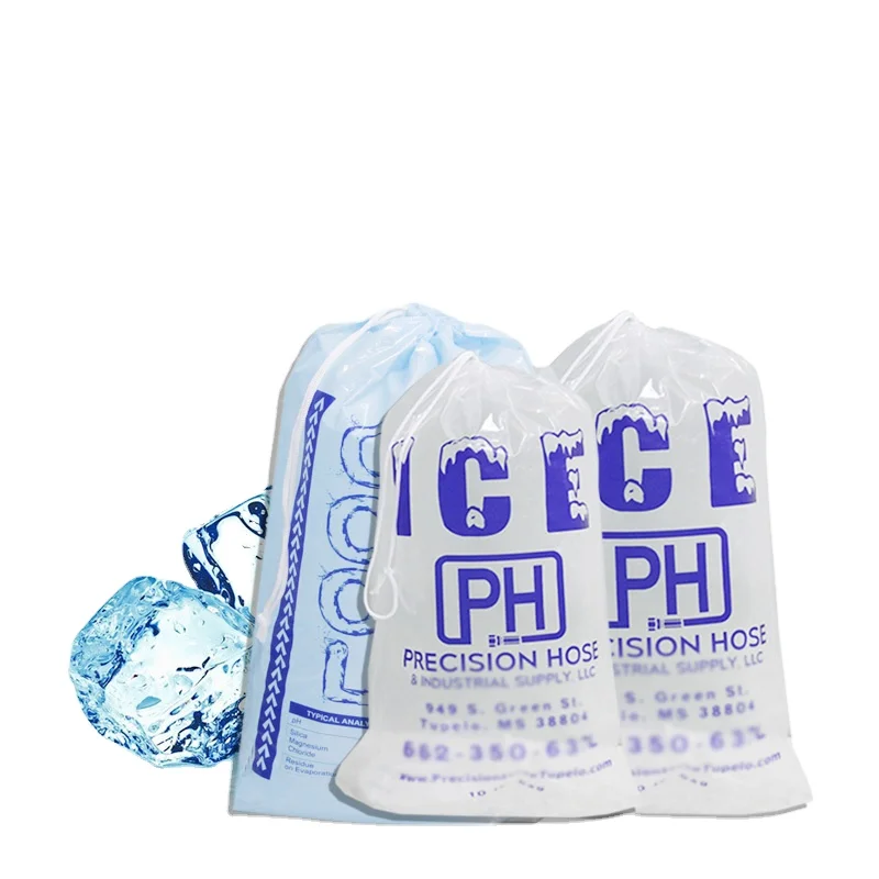 Custom disposable drawstring ice bags to pack plastic ice cubes 25 kg ice bags food package